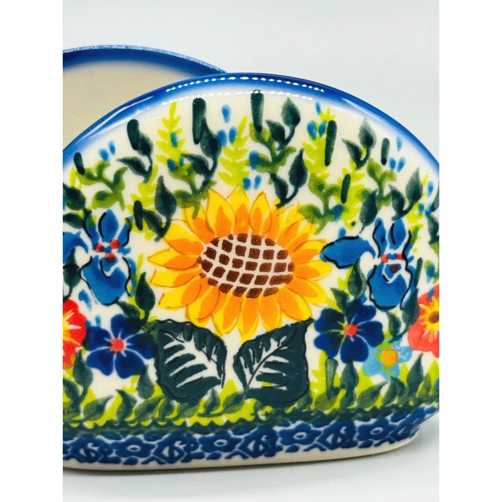 Polish Pottery Kalich Napkin Holder Sunflower Floral Ceramika Boleslawiecka